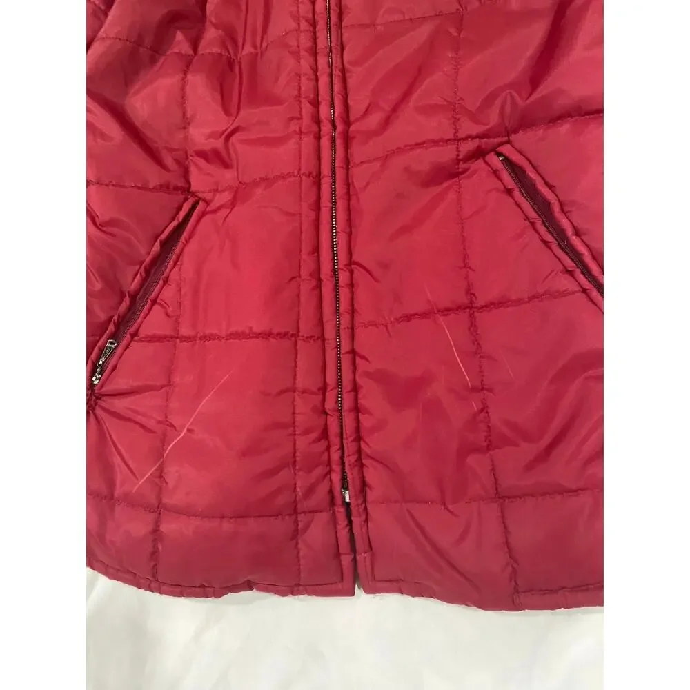 Vintage Ms. Pioneer 70s 80s Red Puffer Coat Faux Fur Collar Size 14 Girls